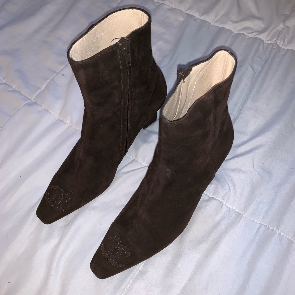 Chanel suede ankle booties